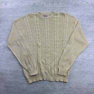 Vintage 80s The Fox Collection Sweater Size‎ Large Yellow Cable Knit Pull Over